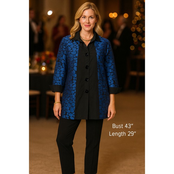 Joseph Ribkoff Tops - Joseph Ribkoff Womens Pebble Print 3/4 Sleeve Jacket Blouse Size 10 Cocktail Art